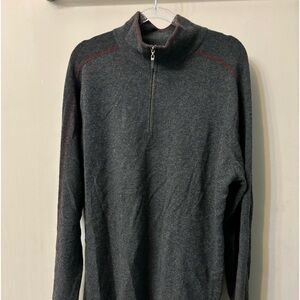 Kinross 100% cashmere quarter zip charcoal maroon accent